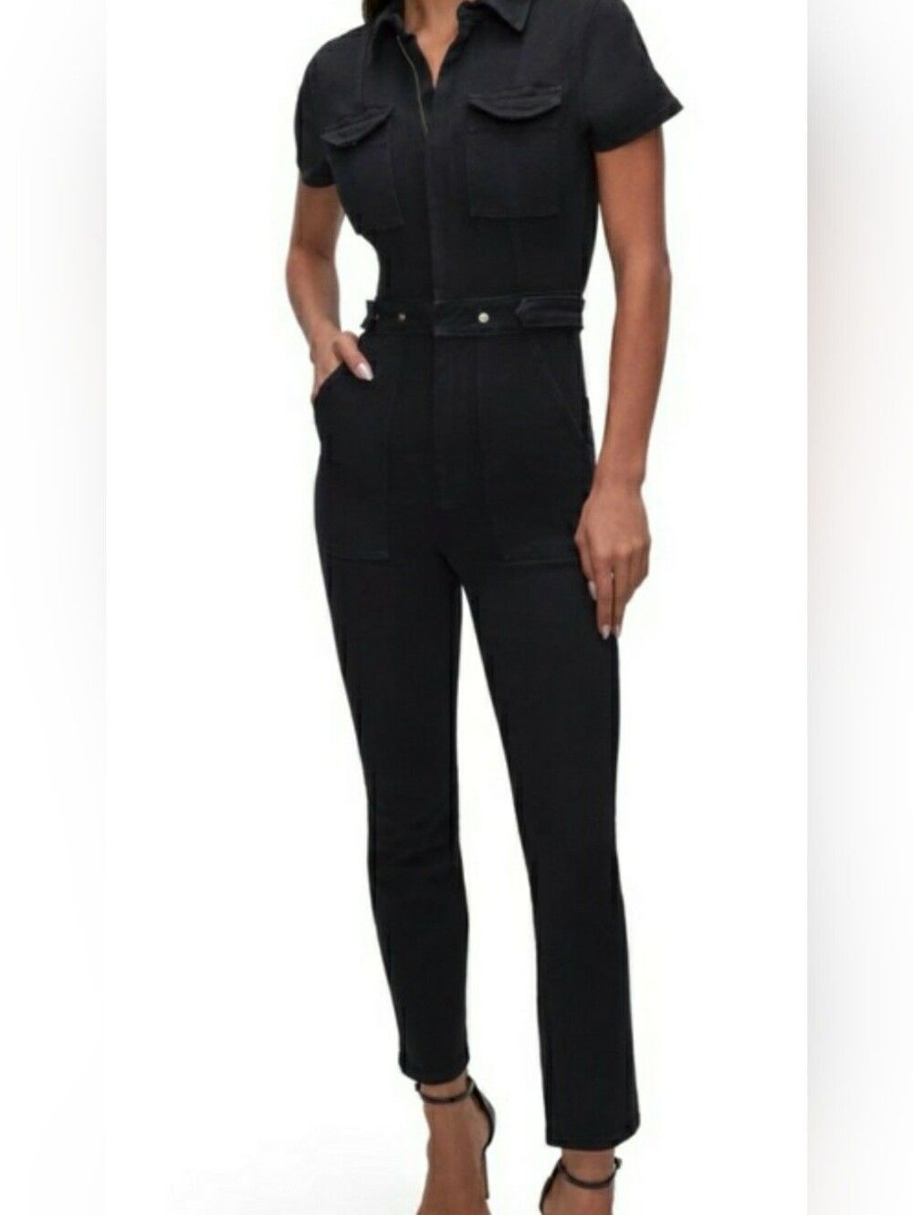 NWT GOOD AMERICAN Black Denim Fit For Success Jumpsuit Medium Ankle Length